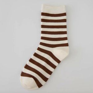 Brown and White Symmetric Stripped Pattern Japanese Fashion Casual Cotton Socks